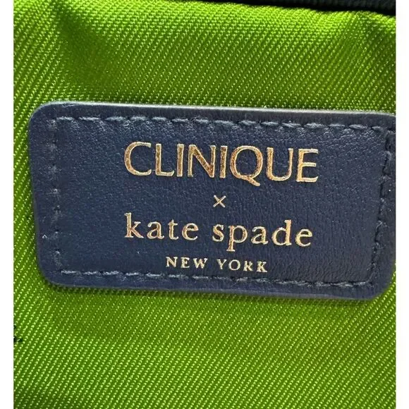Clinique x kate spade Green Navy Floral Makeup Bag Zipper Pouch NWT - Picture 2 of 3